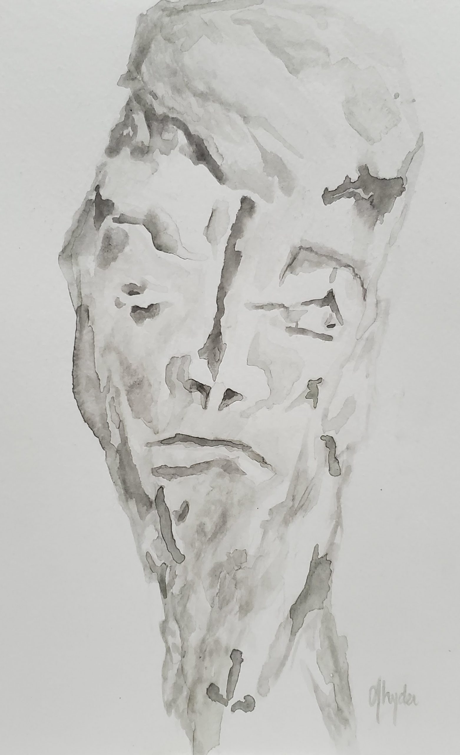 india ink on paper distorted portrait abstract figurative black and white grey