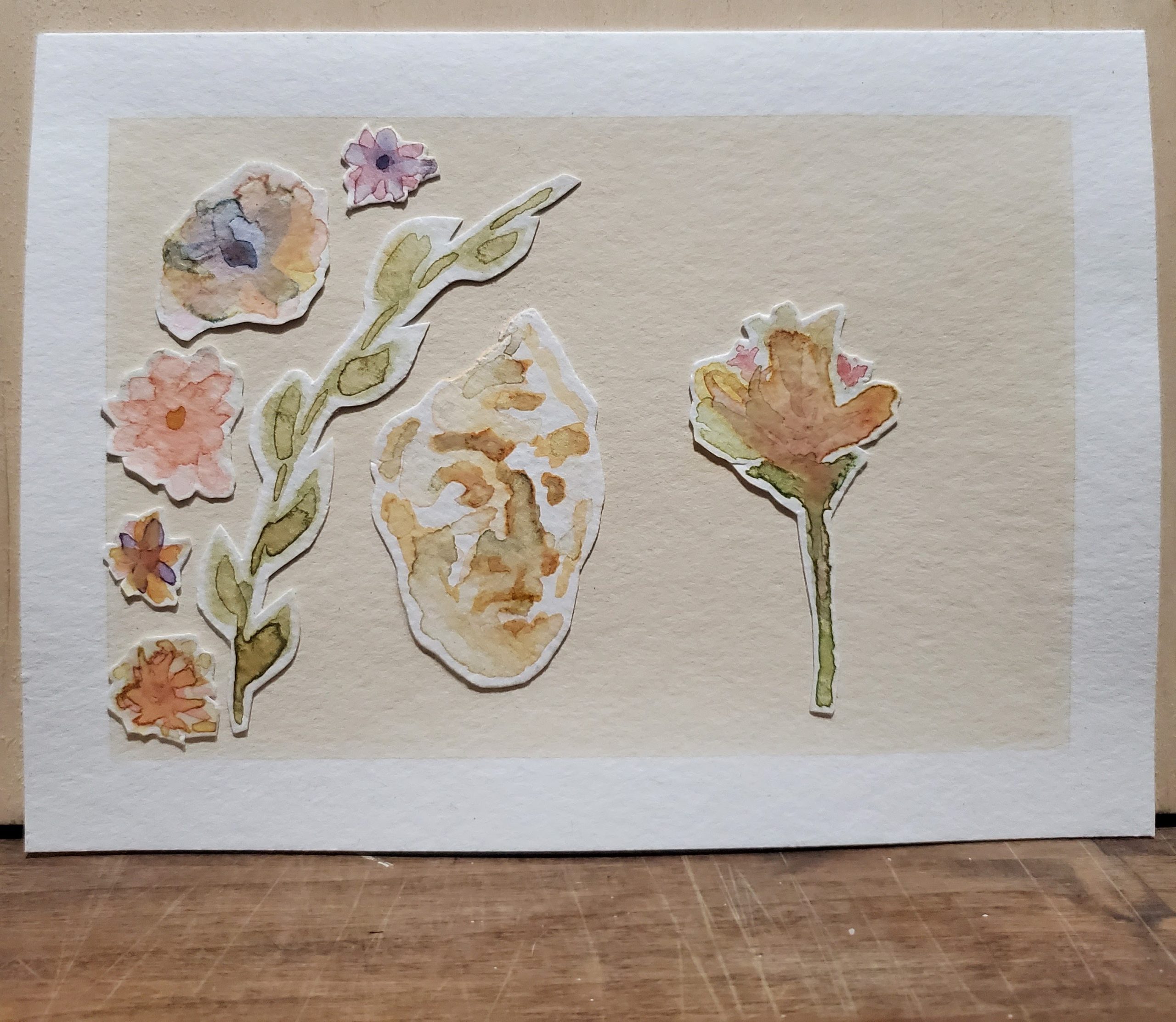 watercolour flowers and portrait collaged greeting card