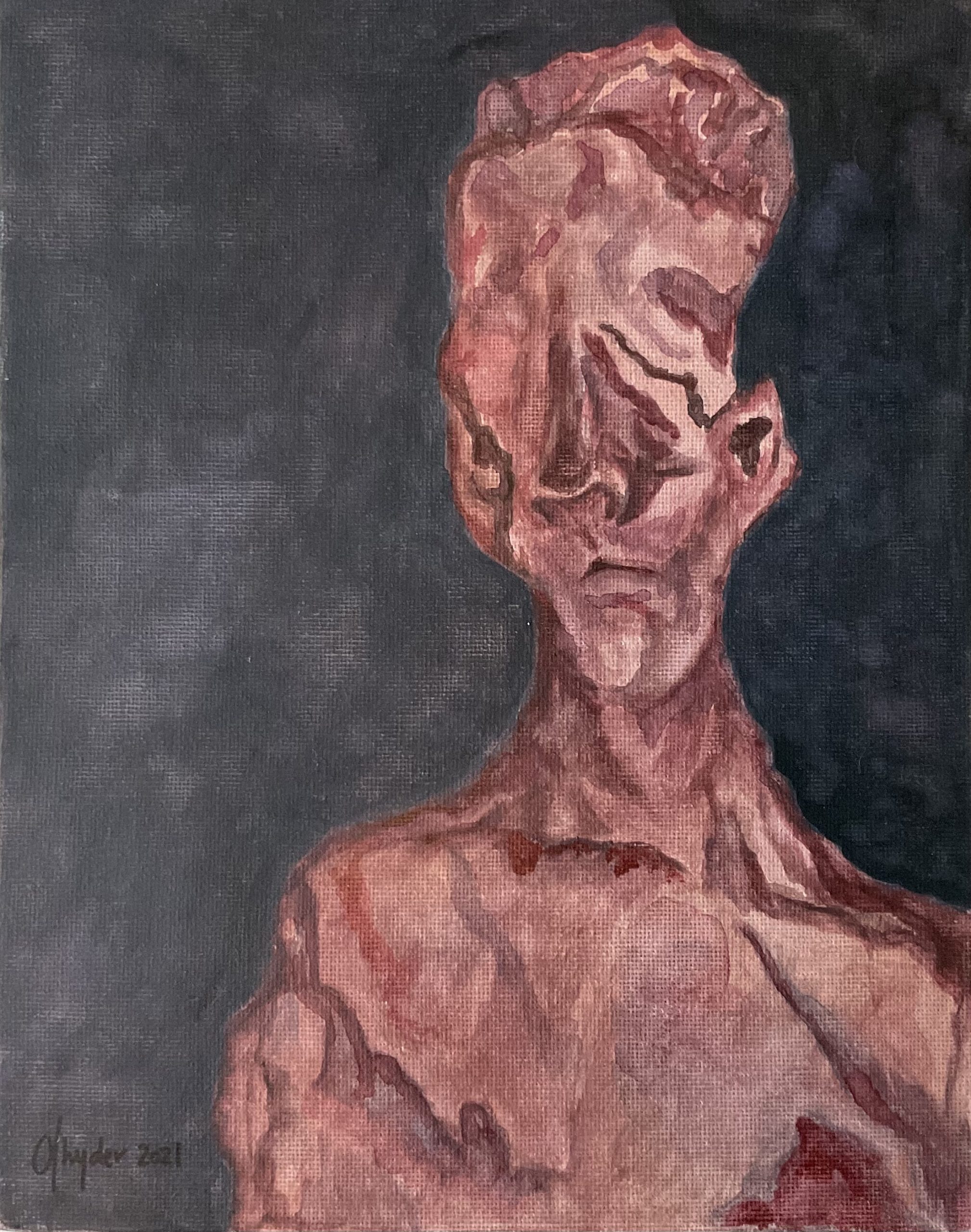 expressionist watercolour figure with dark navy/black background
